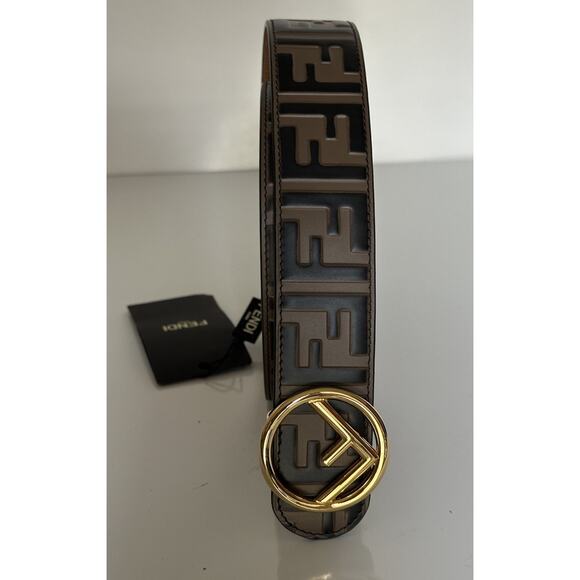 Fendi FF Brown Leather Gold Buckle Reversible Belt 95/38 Italy 8C0585 NWT $620 - Picture 7 of 10